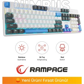 Resim Rampage Nımbus Beyaz USB Rainbow Türkçe Red Switch 26 Tuş Anti-Ghosting Mekanik Klavye Oyuncu Klavyesi 