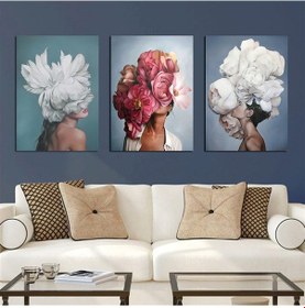 Resim Kanvas Tablo Çiçekli Kızlar Kırmızılı 3 Parça Set 85 