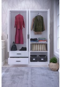 Resim Gubimo Abete 4 Kapılı 2 Çekmeceli 2 Askılıklı Beyaz Gardırop Elbise Dolabı Yüklük 