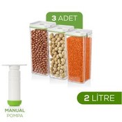 Resim 4'lü Vakumlu Saklama Kabı Seti | 3x 2 Litre Kap + Manuel Pompa Vienev