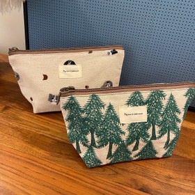 Resim miucatch Büyülü Orman Kozmetik Çantası - Sevimli Kedi & Çam Ağacı Nakış Tasarımı, Seyahat için Dayanıklı Polyester Makyaj Kesesi, Günlük Kullanım, Elde Yıkanabilir Karışık Renkler 