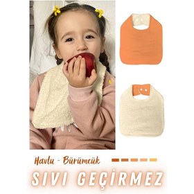 Resim Pamuklu Sıvı Geçirmez Mama Önlüğü Bürümcük-havlu Çift Yönlü K-bej Bej - Kiremit 