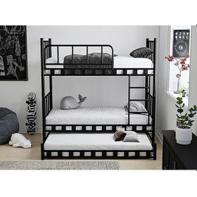 Resim Zambak Yavrulu Genç Çocuk Odası Metal Ranza Ve Karyola - 90 X 190 Cm - Siyah 90 x 190 CM 