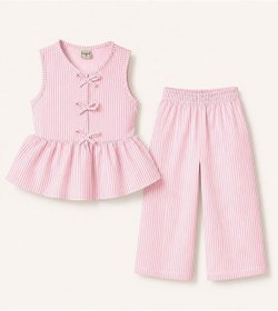 Resim My Kids Wear Kız Çocuk Bella Fiyonk Detaylı Alt Üst Takım 12798 Pembe 