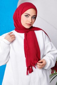 Resim İmajButik Kırmızı Moda Blue Piliseli Pratik Hazır Şal 