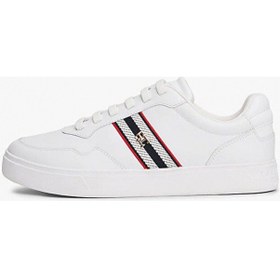 Resim Tommy Hilfiger Th Dokuma Şeritli Düz Taban Kadın Beyaz Sneaker Fw0fw09001ybs Beyaz 