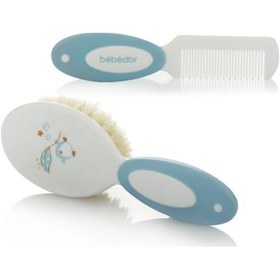 Resim Bebedor 573 Doğal Saç Fırçası ve Tarak Seti Mavi 