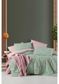 Resim Lastikli Çarşaflı Tek Kişilik Nevresim Takımı Green Yeşil Somon 