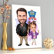 Resim Şık Baba ve Kızı Karikatürlü Kanvas Tablo 