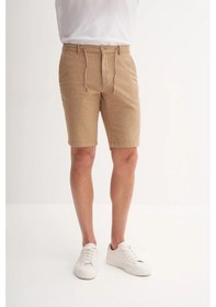 Resim Cazador Slim Fit Dar Paça Keten Bermuda Şort 6108 CAMEL 