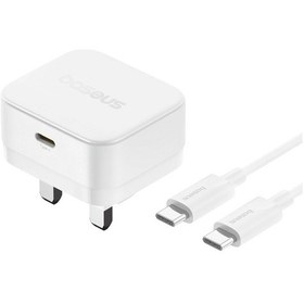 Resim Baseus Palm Hızlı Şarj Cihazı 20w Hızlı Şarj C Tipi Adaptör İngiltere Fişi Ve C Tipi Kablo Beyaz 