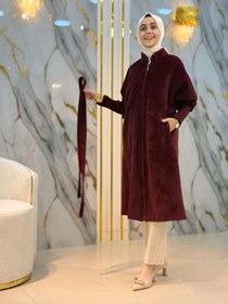 Resim NY MEHLİKA BEL KEMERLİ ANGORA KABAN 70040 - Bordo / 1 (38-40) 