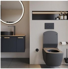 Resim Eg321 Elegant Rim-off Kanalsız Duroplast Yavaş Kapanan Klozet Kapaklı Kömür Karası Mat Siyah Set Siyah 