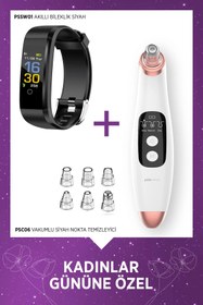 Resim Polosmart PSSW01 Akıllı Bileklik Siyah + PSC06 Vakumlu Siyah Nokta Temizleme Cihazı Özel Set 