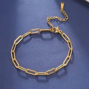 Resim Kadınlar için Şık Altın Tonlu Titanyum Çelik Bilezik - Şık Kağıt Klipsi Tasarım, Ayarlanabilir Zincir Uzatma, Günlük Kıyafet veya Partiler için Mükemmel, Çok Yönlü Bilezik | Şık Zarafet | Cilalı Yüzey 