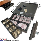 Resim Saypos 46x46.5x11 CM Butonlu ve Askılı İçi-Dışı Full Metal 5 Geniş Banknotluk Ekstra Büyük Para Çekmecesi 