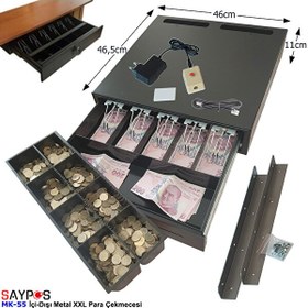 Resim Saypos 46x46.5x11 CM Butonlu ve Askılı İçi-Dışı Full Metal 5 Geniş Banknotluk Ekstra Büyük Para Çekmecesi 