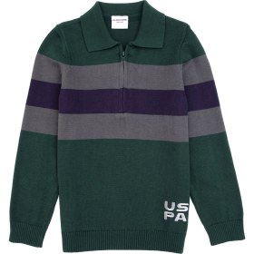 Resim U.s. Polo Assn. Erkek Çocuk Yeşil Kazak Düz Yaka Pamuklu Slim Fit Trend Tasarım 