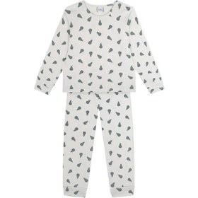 Resim Antebies Organik Gri Yeşil Armut Desenli Beli Lastikli Uzun Kollu Erkek Çocuk Pijama Takımı 