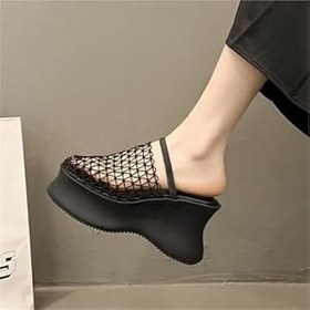 Resim Gikleihwy Kadınlar için Jelly Mules Dokuma Şeffaf Örgü Jöle Kama Sandalet Açık Parmak Kaymaz Ortez Roma Düz Ayakkabı Retro Y2K Goth Punk Siyah Ev Terliği 
