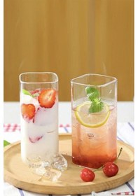 Resim Qerhome 2'li Dikdörtgen Isıya Dayanıklı Borosilikat Trend Meşrubat Bardağı Kare Bardak 2 Adet Şeffaf Cam 