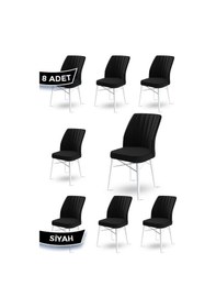 Resim Canisa Flex Serisi, Üst Kalite Mutfak Sandalyesi, 8 Adet Siyah Sandalye, Gürgen Beyaz Ahşap Ayak Sandalye Siyah Ayaklar Beyaz 