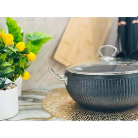 Resim İstiridye 24 Cm Derin Granit Güveç Seti Gümüş Kulp Siyah 