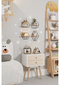 Resim Bino Montessori Kitaplık Bebek Çocuk Odası Duvar Rafı Ahşap Minyatür Oyuncak Odası Raf 6'lı Set 