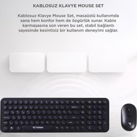 Resim Torima Kablosuz Q Klavye Mouse Seti Retro Daktilo Görünümlü TMK07 Siyah 