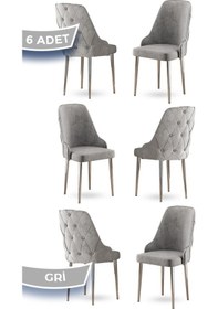 Resim Canisa Krax Serisi, 1.sınıf Babyface Kumaş Mutfak Sandalye, Gümüş Metal Ayak, 6 Adet Gri Sandalye Sandalye Gri Ayakları Gümüş 
