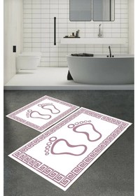 Resim Dijital Baskılı Yıkanabilir Ayak İzi Desenli Kaymaz Taban 2'li Banyo Paspas Seti Renkli 