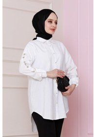 Resim Sevitli Kolu Çakım Detaylı Tunik-beyaz-4731 Beyaz 
