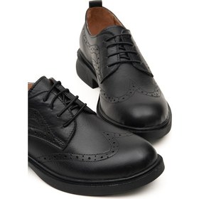 Resim Hakiki Deri Bağcıklı Kadın Oxford Ayakkabı Siyah 