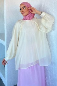 Resim İç Astarlı Salaş Tesettür Bluz Sarı TZL-P-00022190 