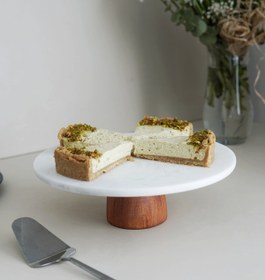 Resim Evle Kek Standı Ahşap Ayaklı, Beyaz Mermer, 25 cm - Beyaz 