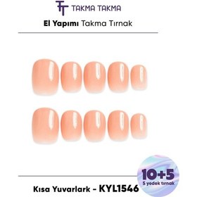 Resim 15'li Ten Rengi Kısa Yuvarlark Kyl1546 Tekrar Kullanılabilir El Yapımı Protez Takma Tırnak M 