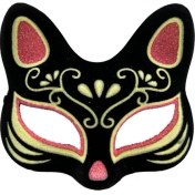 Resim Siyah Süet Kırmızı Sarı Simli Kedi Maskesi 