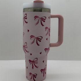 Resim Paslanmaz Çelik İzoleli Seyahat Bardağı, Büyük Yay Desenli, 40oz-14oz Kapasite, Kaymaz Kulp, Kahve, Çay ve Daha Fazlası İçin İdeal - Seyahat, Okul, Ofis, Açık Hava, Spor Salonu ve Aile Hediyeleri İçin Mükemmel 