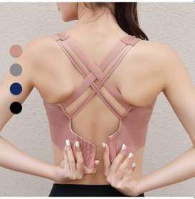 Resim Siyah Yüksek Mukavemetli Spor Sutyeni Darbeye Dayanıklı Koşu Toplayıcı Çapraz Güzel Arka Tek Parça İç Çamaşırı Kadın Dışında Giyilebilir Siyah 