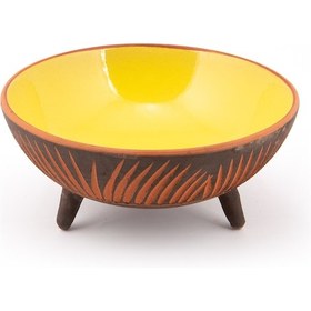 Resim Seramik Ayaklı Rölyef Desenli Sunum Tabağı 25 Cm Sarı 