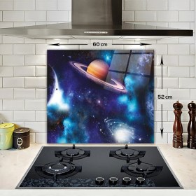 Resim Decorita Cam Ocak Arkası Koruyucu | Galaksi Desen - Renkli | 52cm x 60cm 