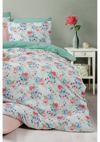 Resim Lastikli Çarşaflı Çift Kişilik Nevresim Takımı Roseto-yeşil Mavi - Yeşil 