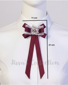 Resim Bordo Rengi Kadın Fiyonk Broş. Parlayan Rhinestone Detaylı Fiyonk Broş .boyun Kravat Çok Renkli 