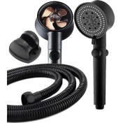 Resim Arvenis Turbo Pervaneli 5 Fonksiyonlu Duş Başlığı 150 cm Siyah Duş Hortumu ve Mafsal Set 