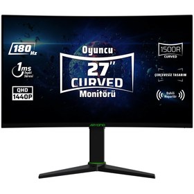 Resim Monster Aryond A27 V2 27" 1 MS 180 HZ QHD HDR10 300 Nit G-Sync FreeSync Curved Pivot VA Oyuncu Monitörü 