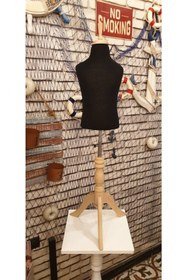 Resim Manken İstanbul Çocuk Siyah Kumaşlı Doğal Ahşap Ayaklı 10 Yaş Terzi Mankeni Prova Mankeni Vitrin Mankeni 