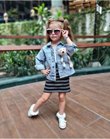 Resim Unisex Çocuk Mükemmel Kaliteli Ayıcıklı Hem Kızlara Hem Erkeklere Kot Ceket 