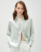 Resim Saten Gömlek Düğmeli Uzun Kollu 