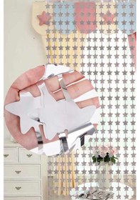 Resim Metalize Arka Fon Gümüş Yıldız Kapı Perdesi 100x200 Cm Standart 