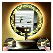 Resim Dnr-Mirror55 Cm Günışığı Ledli Tasarım Kumlamalı Dokunmatik Tuşlu Buğu Önleyicili Banyo Aynası Makyaj Aynası 